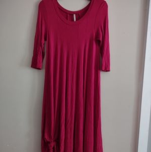 3/$20 moa • cranberry red soft knit flowy t shirt dress midi length half sleeves